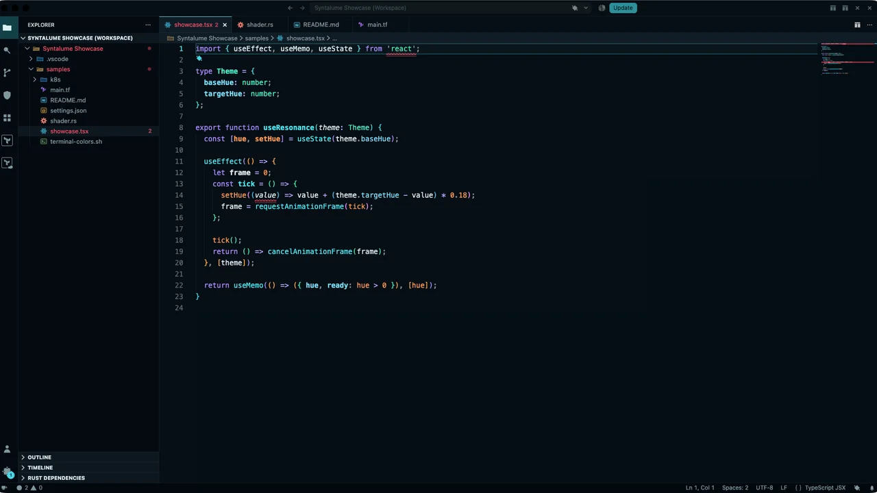 Syntalume Frost running in VS Code